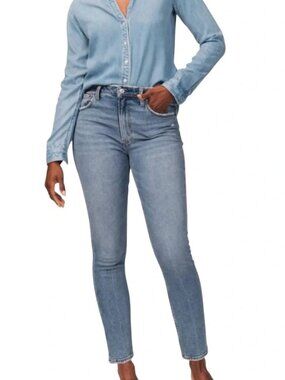 High Rise Skinny Jeans 29/8 Short Distressed Raw Hem Light Wash